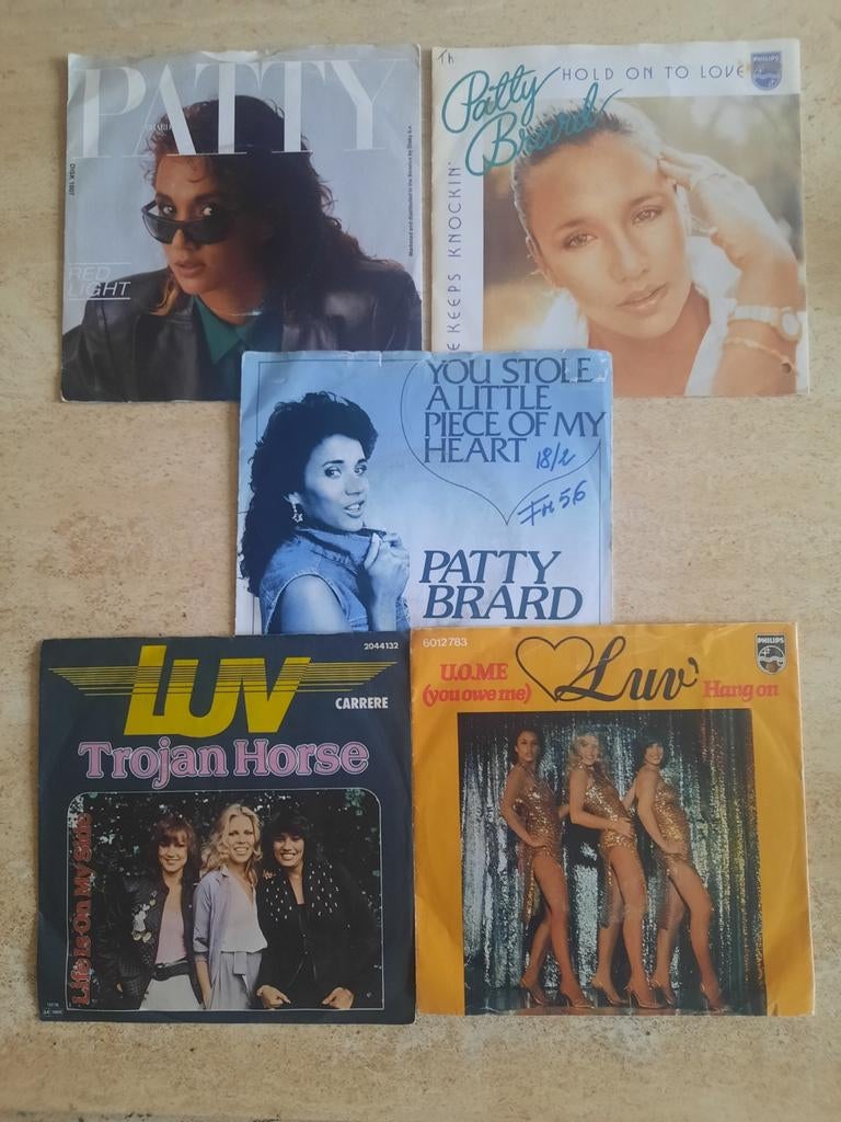 5x vinyl singels Patty Brard en LUV, Ophalen of Verzenden, Zo goed als nieuw, Overige formaten