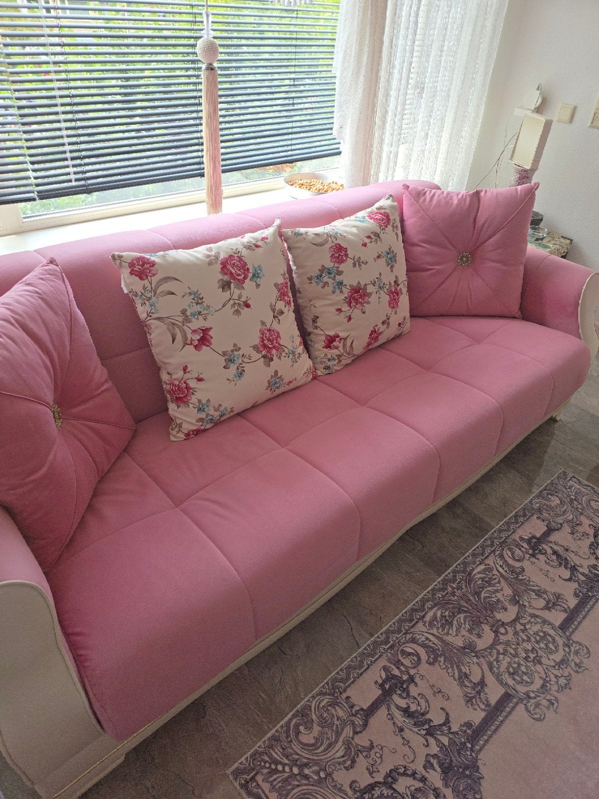 Istikbal (Slaap)bankstel met Opbergruimte - Roze, Ophalen, Gebruikt, Stof, Modern, Comfortabel