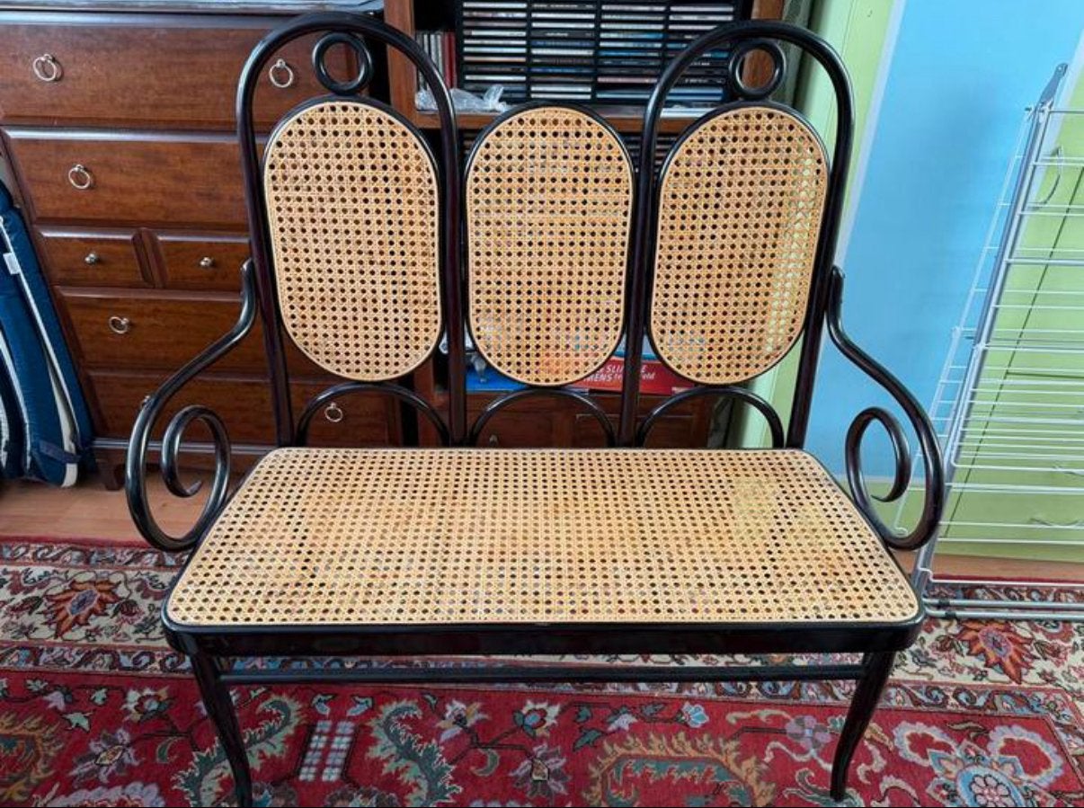 Antieke Thonet Bank Origineel label Weens Bugholz vlechtwerk, Ophalen
