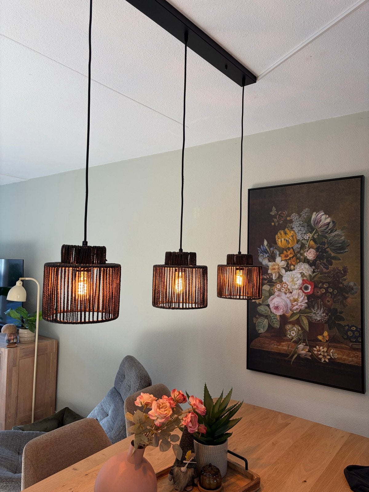 Hanglamp, Huis en Inrichting, Ophalen of Verzenden, Zo goed als nieuw, Natuurlijk materiaal, E27 (groot)
