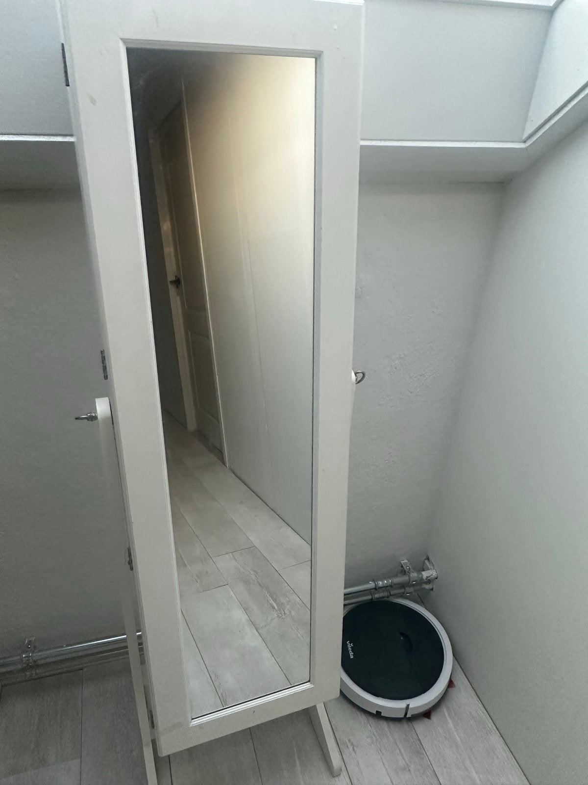 Witte Passpiegel met Sieradenkast - Zo goed als nieuw, Ophalen of Verzenden, Zo goed als nieuw, 150 tot 200 cm, Rechthoekig