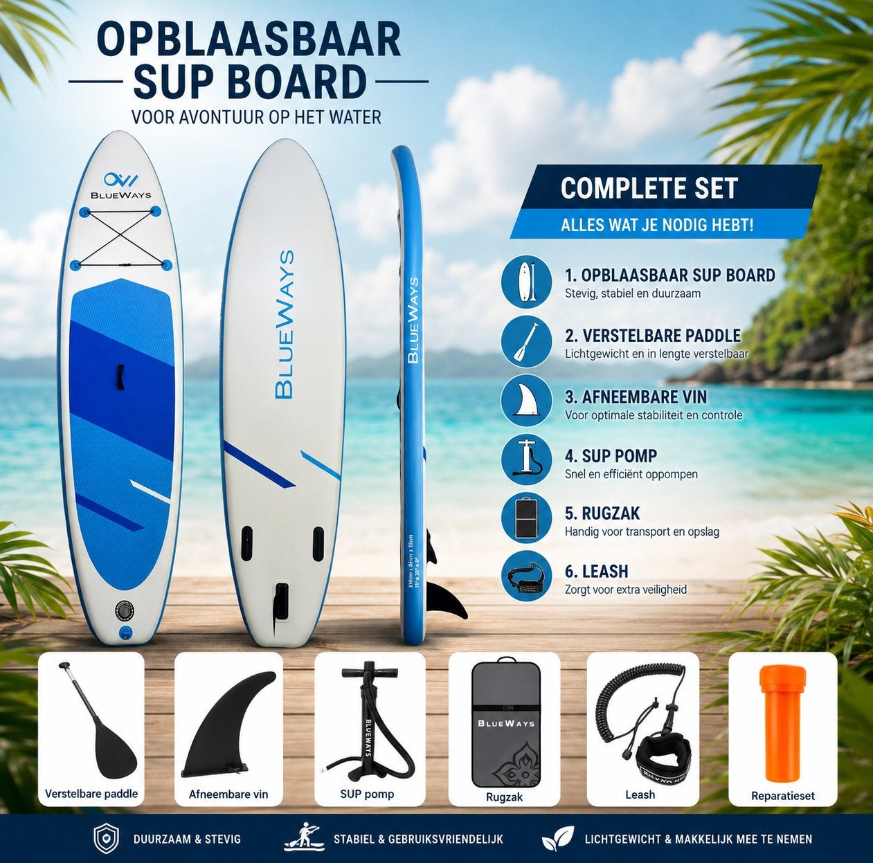 Nieuw SUP Board Compleet Set 335x81x15 cm 200kg, ., Nieuw, Ophalen of Verzenden, BlueWays