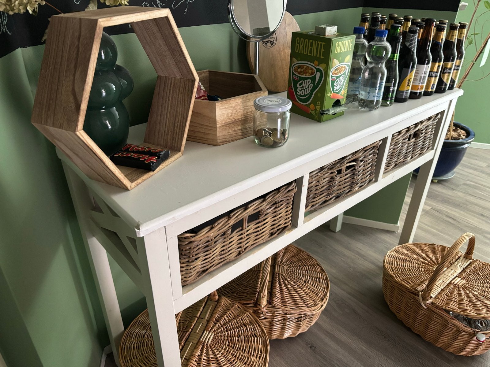 Sidetable met rieten manden - Landelijke stijl, Ophalen of Verzenden, Gebruikt