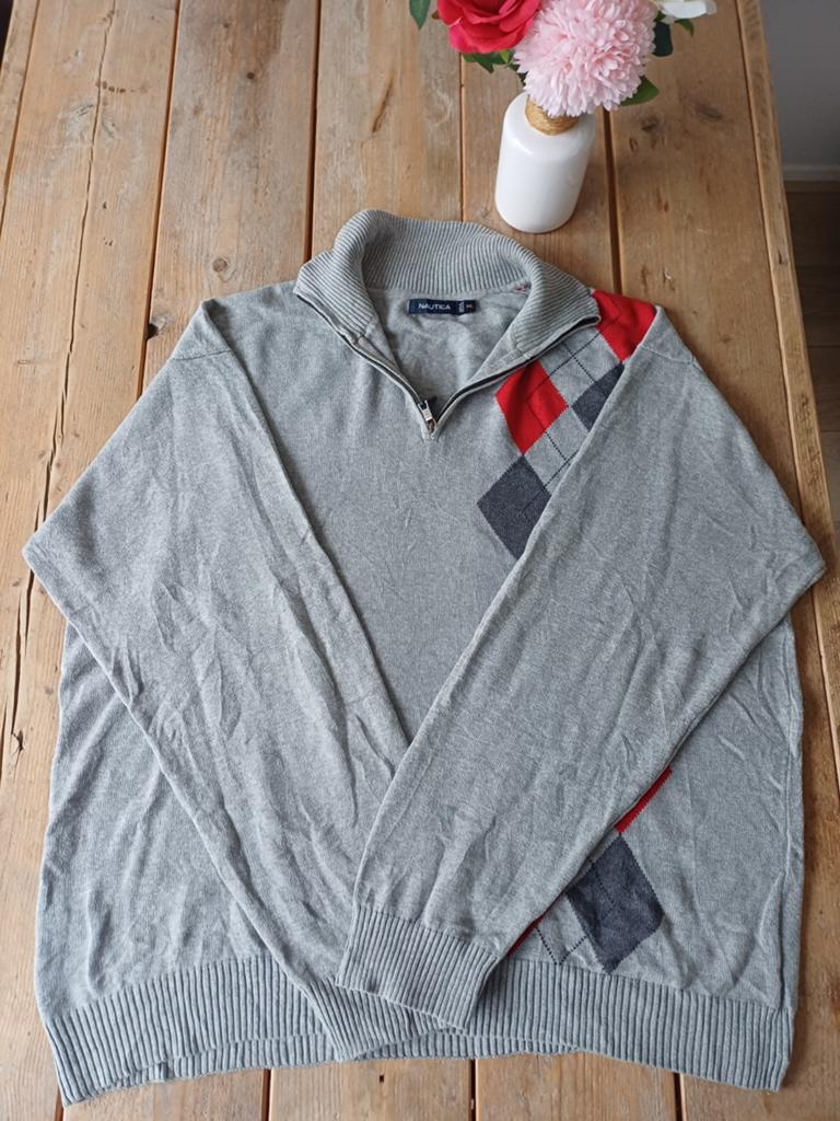 Nautica Vintage Kwart-Rits Trui – Grijs/Rood – Maat 3XL, Kleding | Heren, Truien en Vesten, Nautica, Overige maten, Ophalen of Verzenden