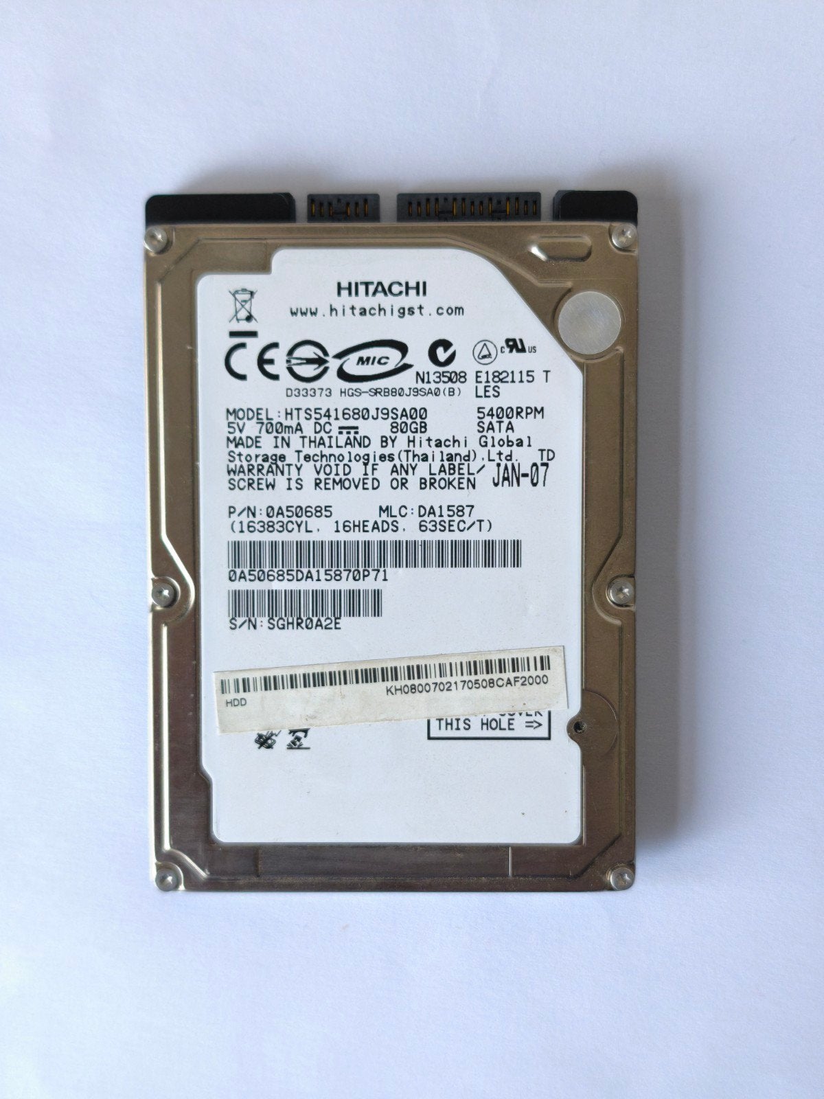Hitachi 80GB SATA HDD 2.5 inch - Interne Harde Schijf, Intern, Gebruikt, Ophalen of Verzenden, Laptop