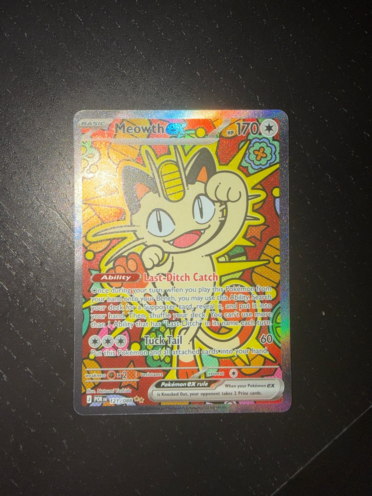 Meowth ex 121/088 Pokémon kaart, Ophalen of Verzenden, Zo goed als nieuw, Losse kaart, Foil
