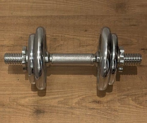 Dumbbell RVS met verstelbare stalen gewichten 7.5kg, Ophalen, Zo goed als nieuw, Dumbbell
