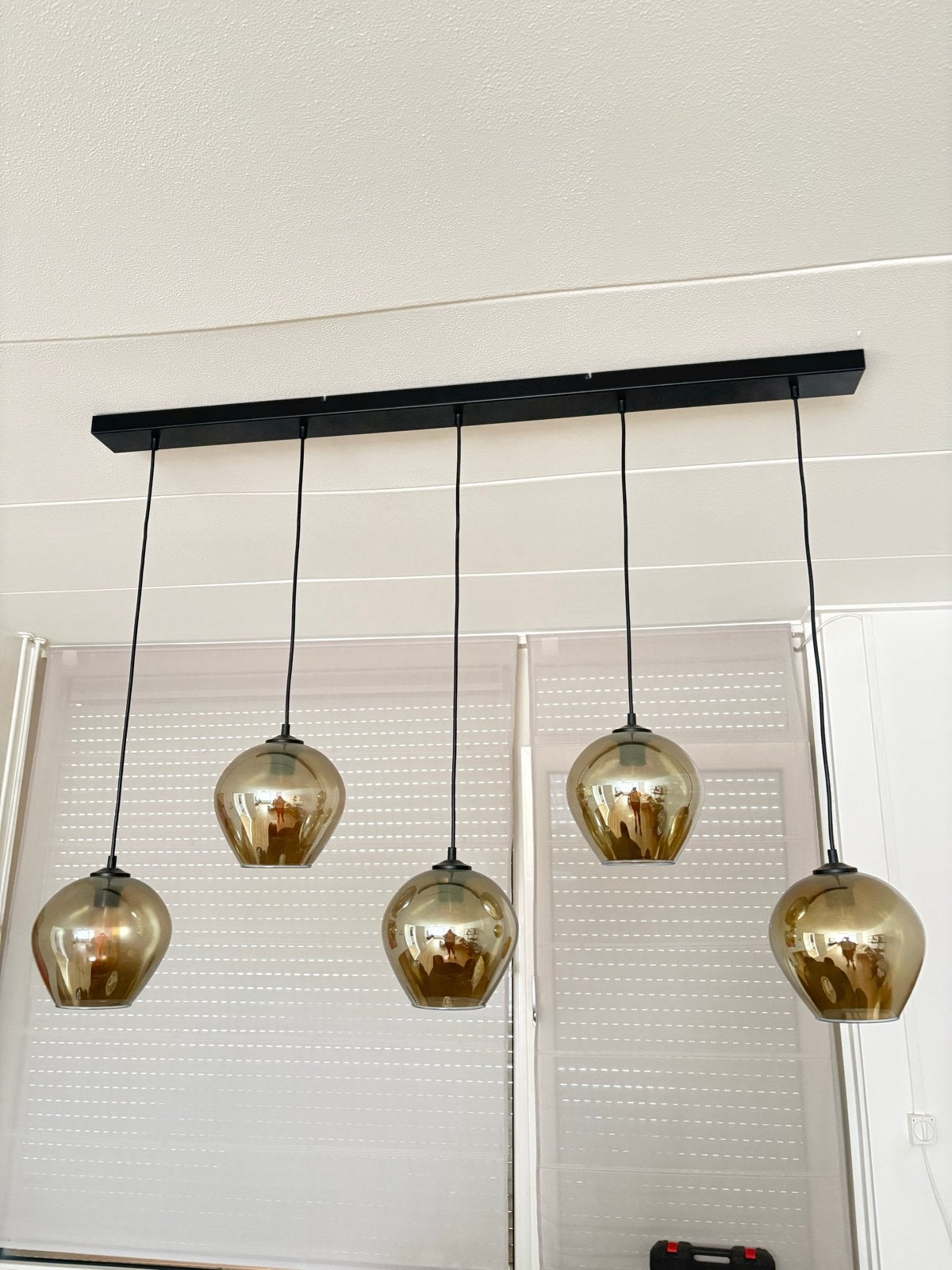 Masterlight Hanglamp Quinto smoke 5-lichts met lampenbollen, Ophalen, Zo goed als nieuw, Glas, E14 (klein)