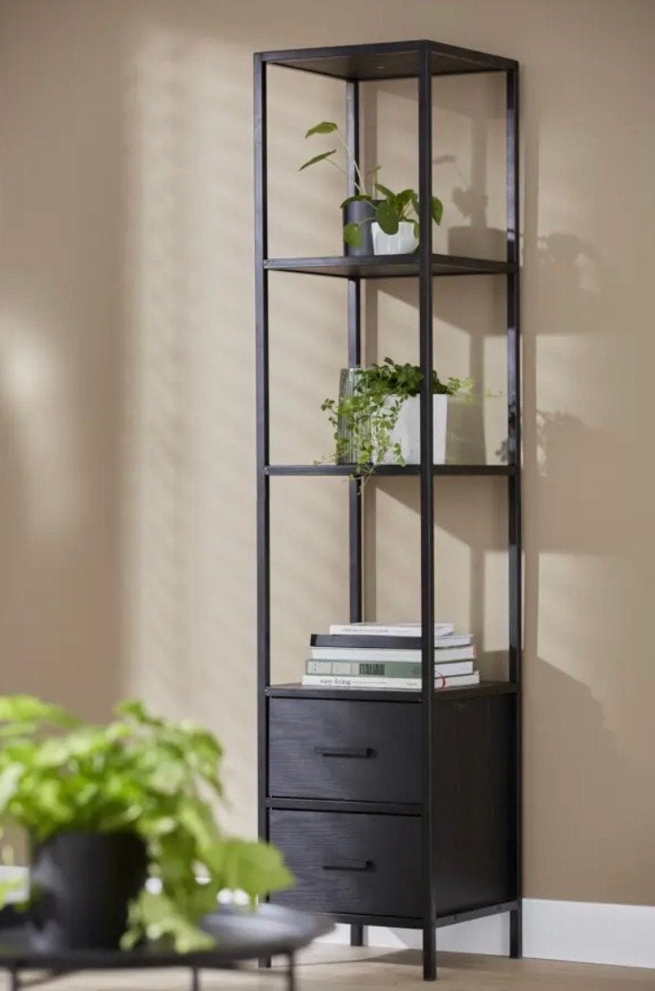 Zwarte stellingkast met lades - 185x40x40 cm, Minder dan 50 cm, Zo goed als nieuw, Met lade(s), 25 tot 50 cm