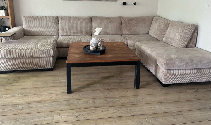 Bankstel U opstelling rib taupe € 250,-, Ophalen, Gebruikt, Hoekbank, 300 cm of meer