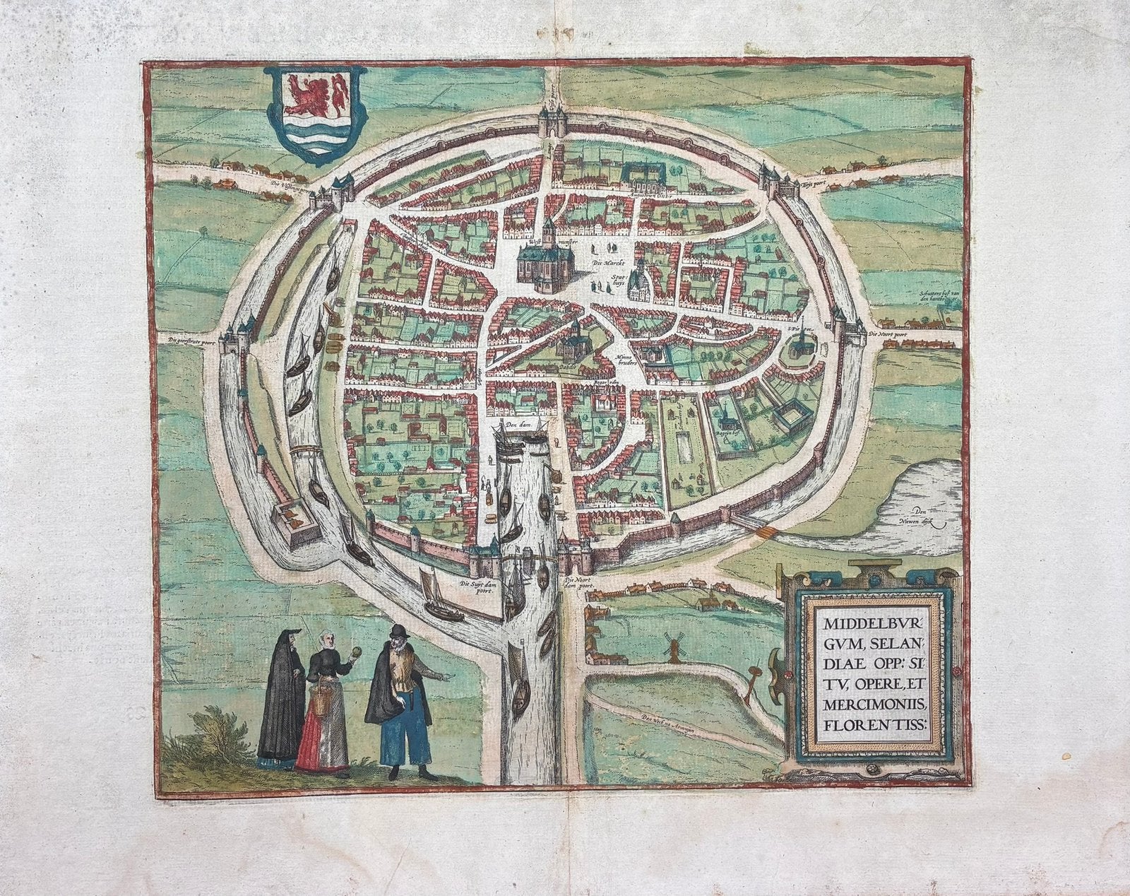 Oude kaart Middelburg Middelburgum Selandiae Opp, Ingelijst, 39 cm, Cartografie, Ophalen of Verzenden