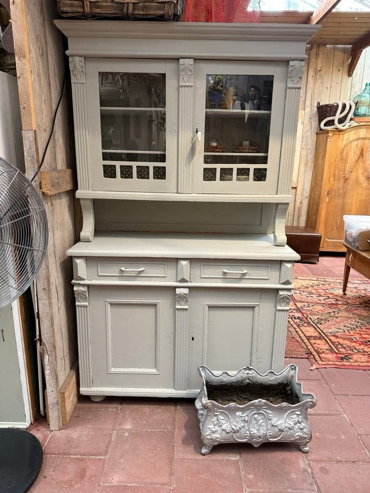Brocante buffetkast in mat grijs - 2 delen, Ophalen