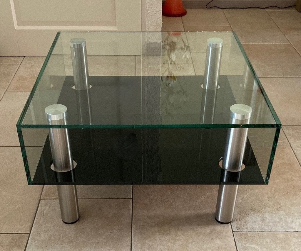 Hoektafel, Salontafel, bijzettafel van glas 70x70x43, Huis en Inrichting, Vierkant, 55 tot 75 cm, Ophalen, 45 tot 60 cm