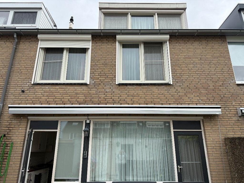 Zonnescherm 5 meter breed 3,20 lang, Ophalen, Gebruikt, 450 cm of meer, Knikarmscherm