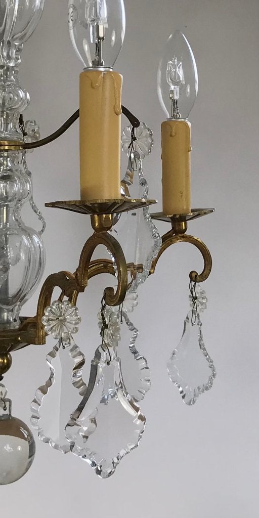 Klassieke Franse kroonluchter met kristal glaswerk, Ophalen of Verzenden, Gebruikt, Glas, E14 (klein)