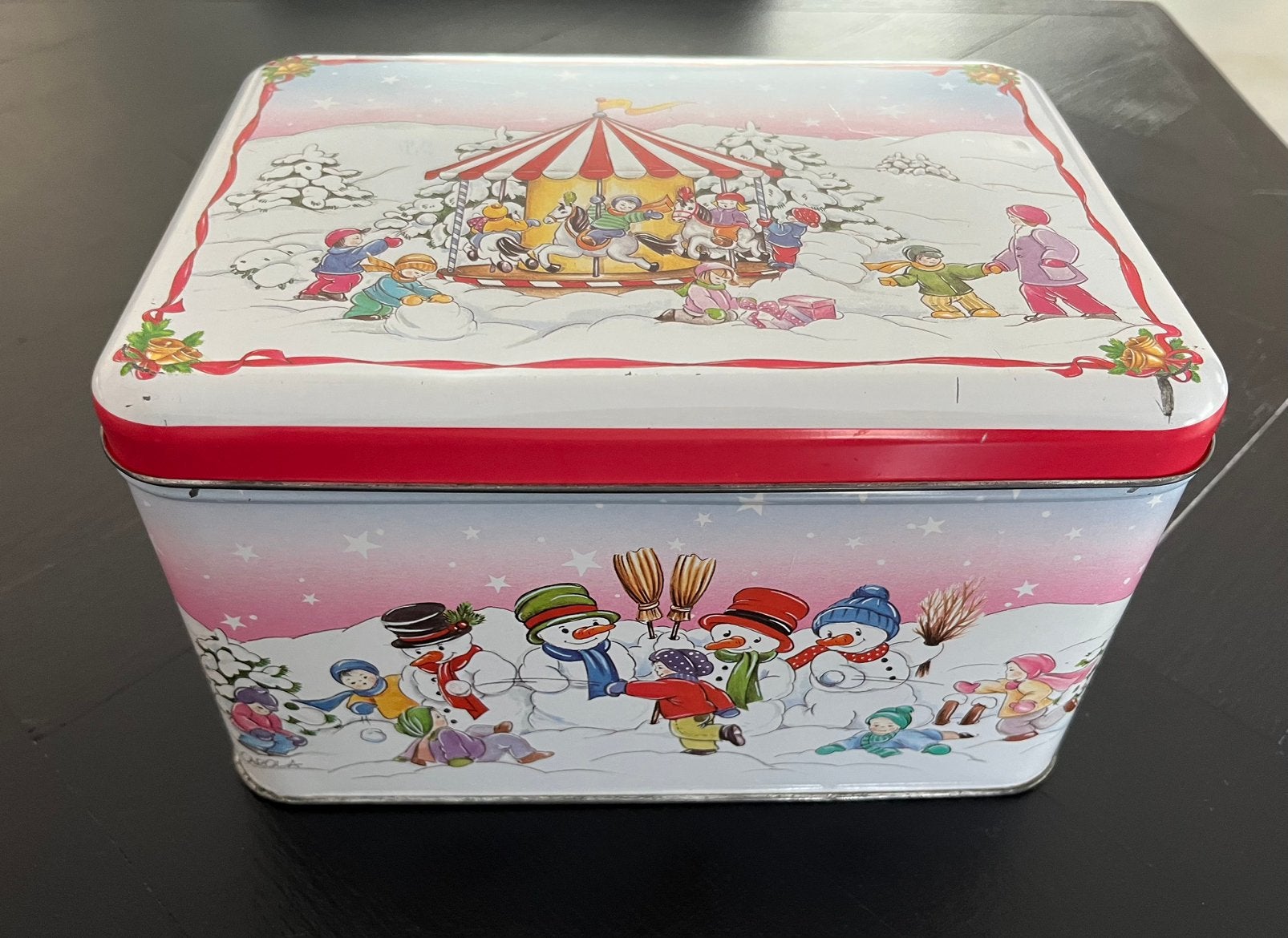 Koekjes blik met sneeuwpop, kerst, winters tafereel, Verzamelen, Blikken, Ophalen of Verzenden, Gebruikt, Overige, Overige merken