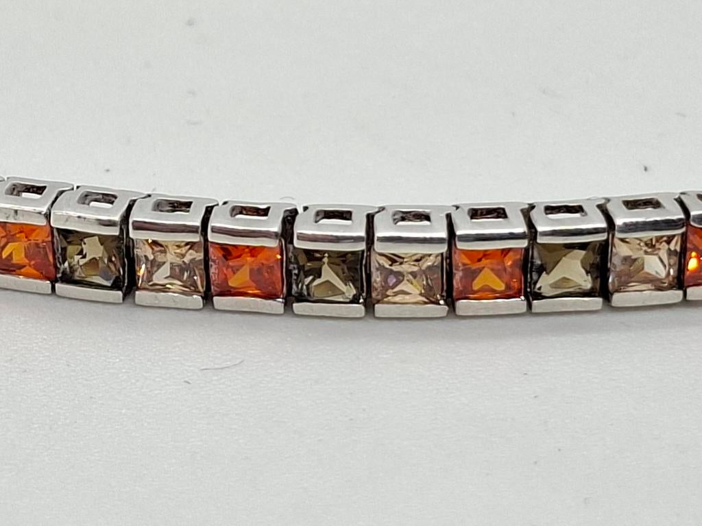 Zilveren Tennisarmband 925, Ophalen of Verzenden, Oranje, Zilver, Met edelsteen