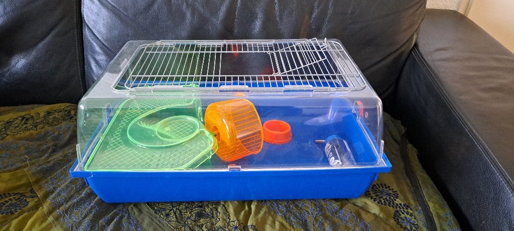 te koop blauwe hamster kooi alles erbij 58 x 38 x 26 cm, Minder dan 60 cm, Kooi, Ophalen of Verzenden, Cavia