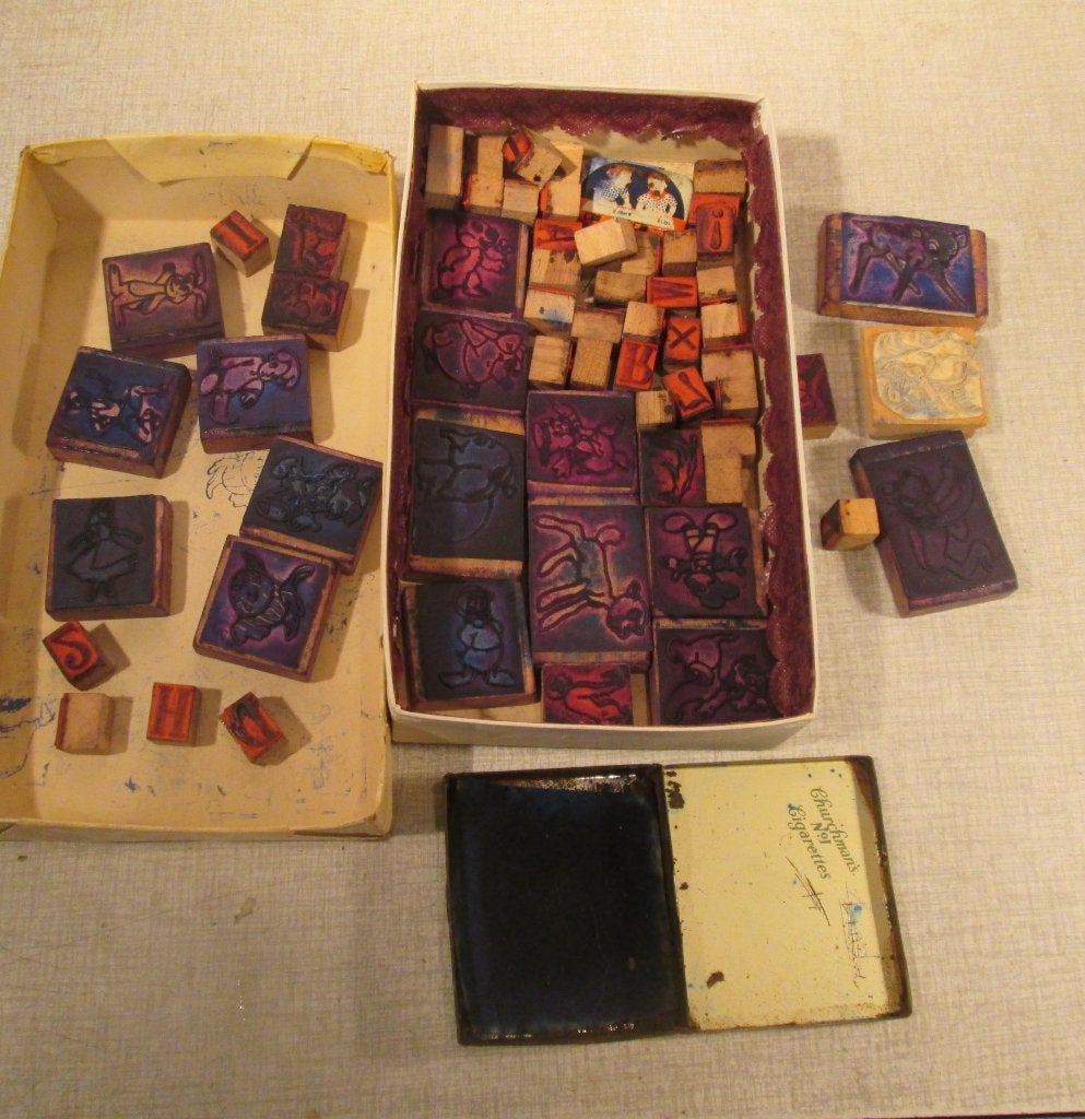 Mooie Partij van Retro Houten Stempels met stempelkussen, Ophalen of Verzenden, Gebruikt, Houten stempel