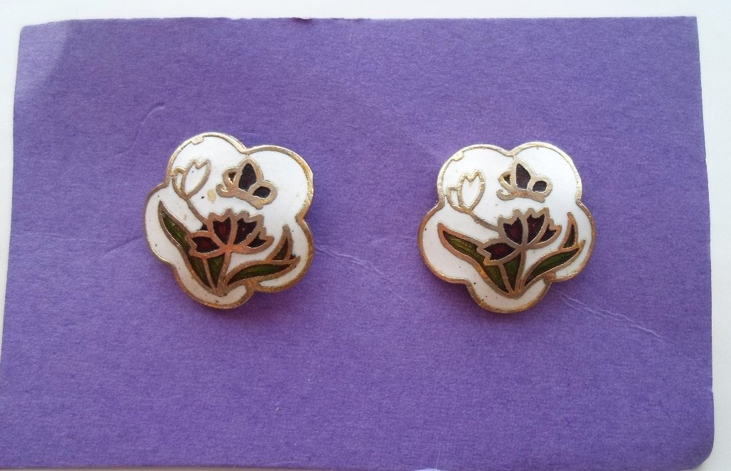 Oorbellen met bloemen. Cloisonné. Verguld., Overige materialen, Ophalen of Verzenden, Zo goed als nieuw, Knopjes of Stekers