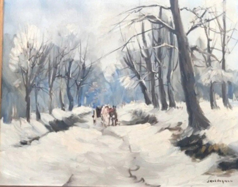 Winterlandschap van Hollandse schilder Jan Kelderman, Ophalen, Doek, Realistisch, Landschap