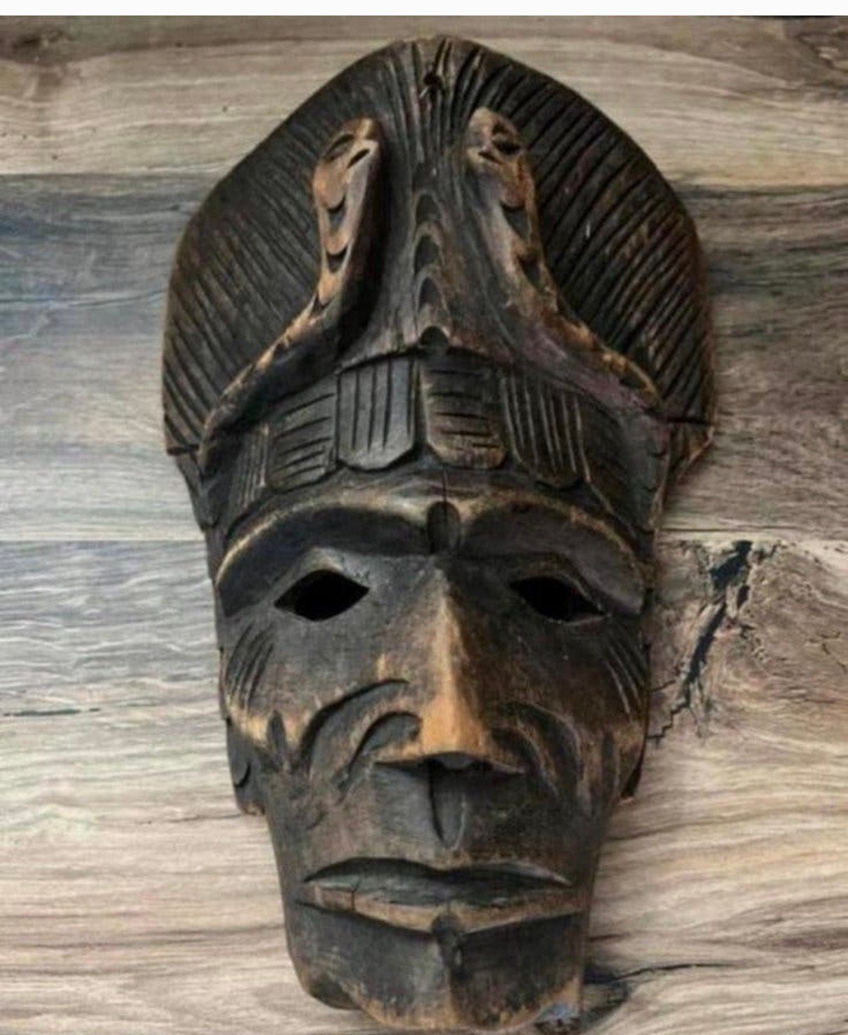 Antiek hout masker uit erfenis, Bruin, Ophalen of Verzenden, Masker, Hout