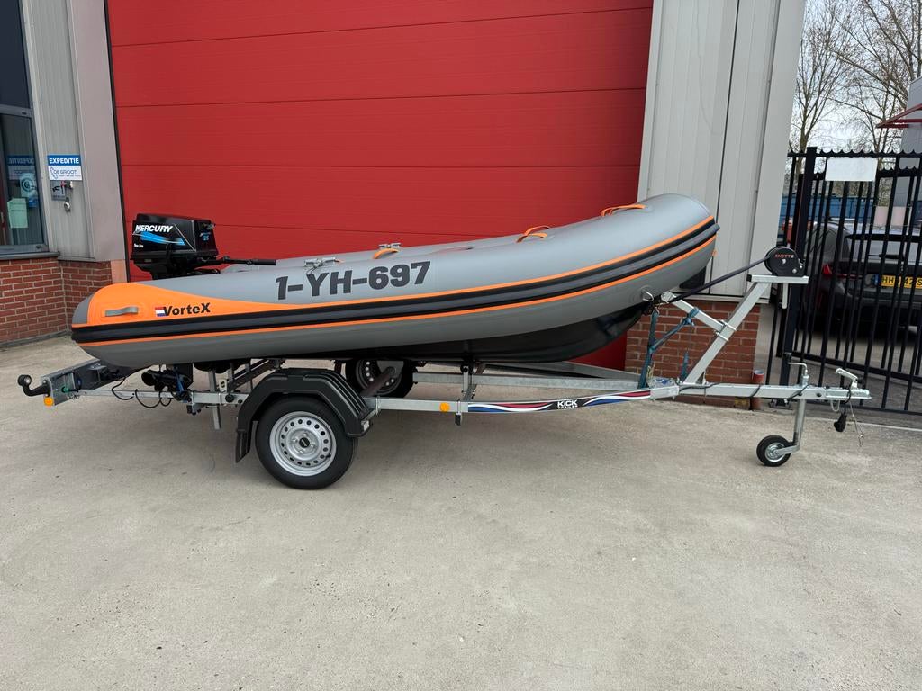 RIB Vortex 350 met aluminium kiel, 25pk Mercury, trailer, Ophalen, Zo goed als nieuw, Benzine, Aluminium