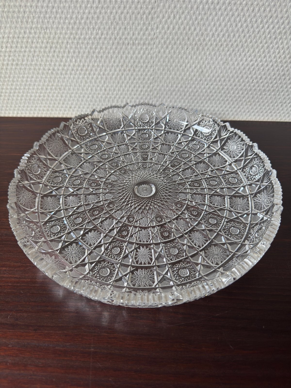 Antieke Kristallen Filigrain Geslepen Taartschaal, Schaal, Antiek en Kunst, Antiek | Glas en Kristal, Ophalen of Verzenden
