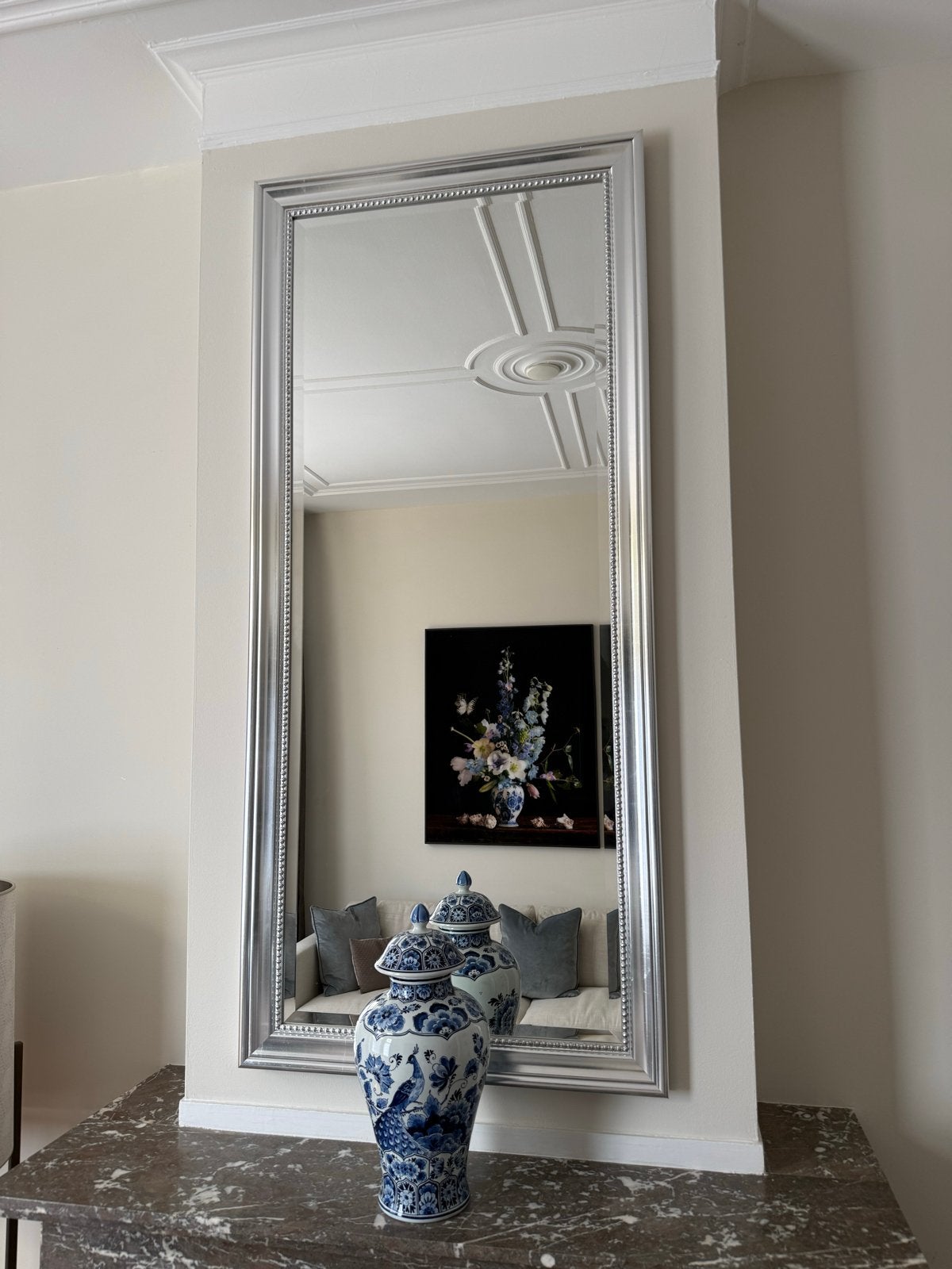 Zo goed als nieuwe klassieke zilveren spiegel 75x166 cm, Ophalen of Verzenden, Rechthoekig, 50 tot 100 cm, 150 tot 200 cm