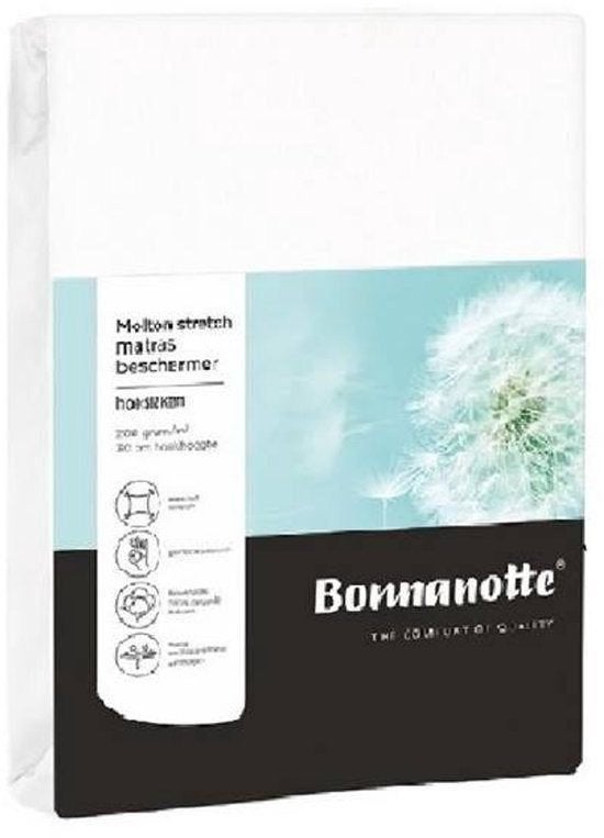 Bonnanotte molton stretch 250 gram GOTS, matras en topper, Matrasbeschermer, Wit, Katoen, Nieuw