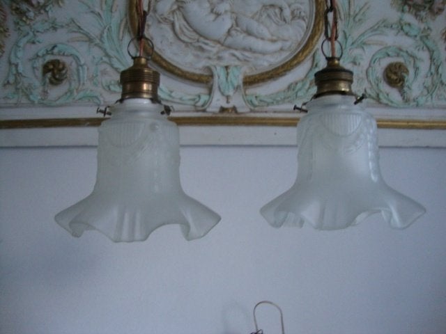 Stel oude glazen hanglampjes (rokje) nr. 5, Ophalen of Verzenden
