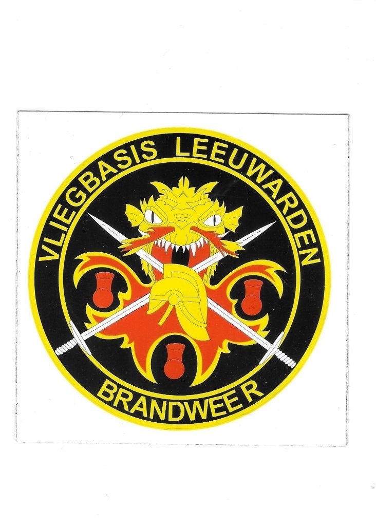 Vliegbasis Leeuwarden / Brandweer sticker ca. 10 cm rond., Verzamelen, Ophalen, Luchtmacht, Nederland, Overige typen