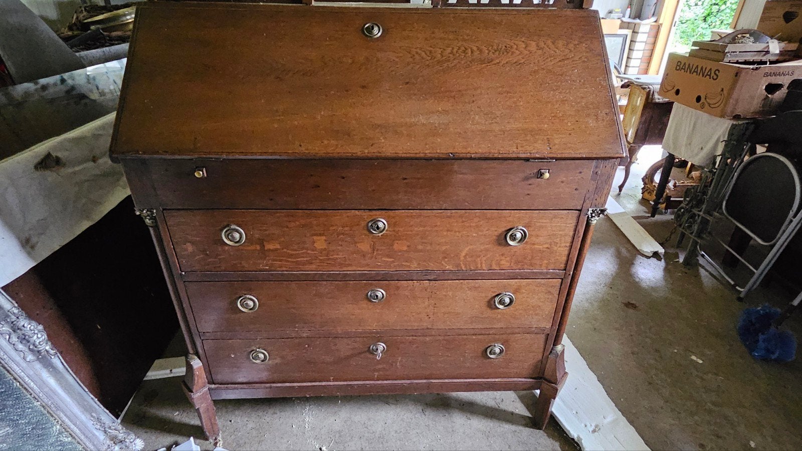 Antiek eiken hekjes secretaire/klep secretaire, Ophalen