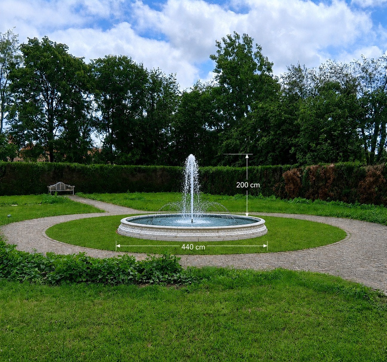 Grote vijverrand met waterfontein, Ophalen, Nieuw, Beton, Fontein