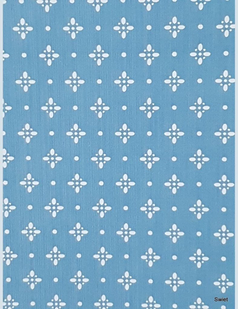 13985 jeansblauw behang met lieve bloemetjes vintage  swiet, Ophalen of Verzenden, Blauw