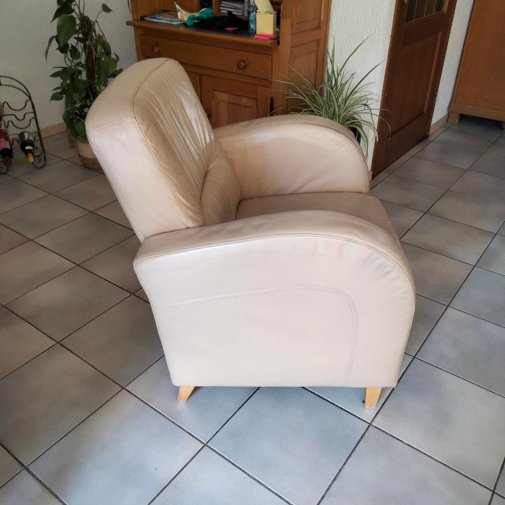GRATIS! Leren fauteuil., Huis en Inrichting, Fauteuils, Ophalen, Gebruikt, Minder dan 75 cm, Leer