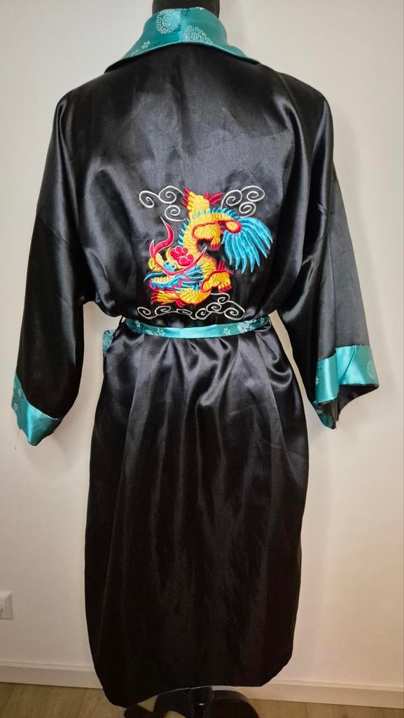 Kimono 2 zijdig turquoise zwart maat M L XL reversible, Zwart, Maat 42/44 (L), Ophalen of Verzenden, Zo goed als nieuw
