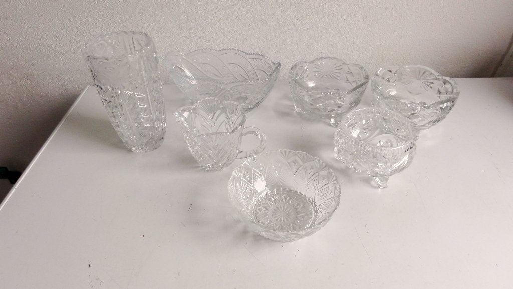 Kristal geslepen glas servies, kommen, vazen en bakjes, Antiek en Kunst, Ophalen of Verzenden