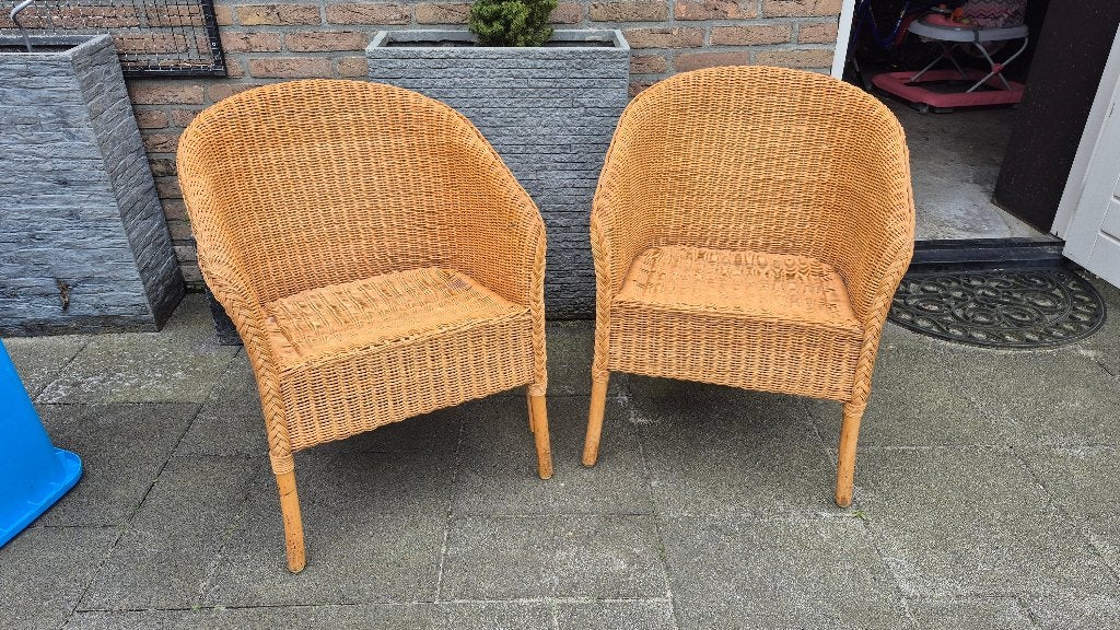 Bohemian rieten / rotan fauteuil, Huis en Inrichting, Fauteuils, Ophalen, Gebruikt, 50 tot 75 cm, Riet of Rotan