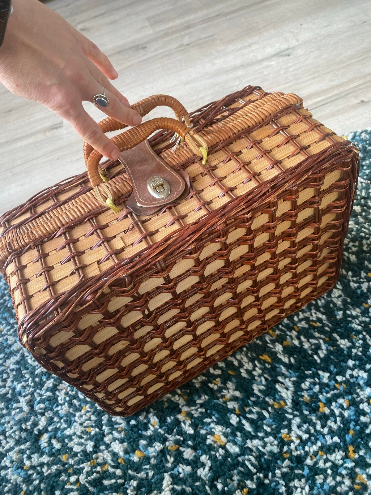 Vintage picknickmand met thee servies voor kinderen, Ophalen of Verzenden, Gebruikt