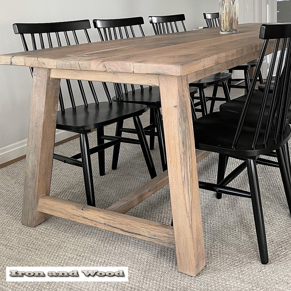 Kloostertafel op maat - A poot - van oude eiken wagonplanken, Antiek en Kunst, Ophalen