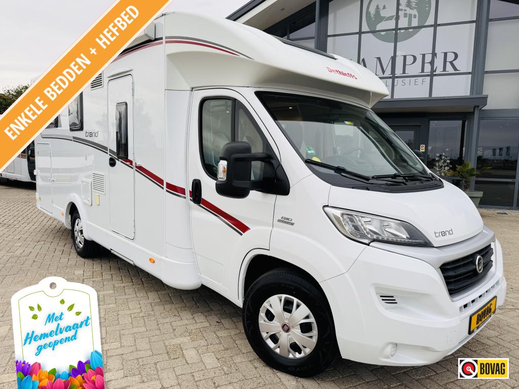 Dethleffs Trend 7057 Enkele bedden Hefbed 2016, Caravans en Kamperen, Campers, Standaard zit, Ringverwarming, Fiat, Half-integraal