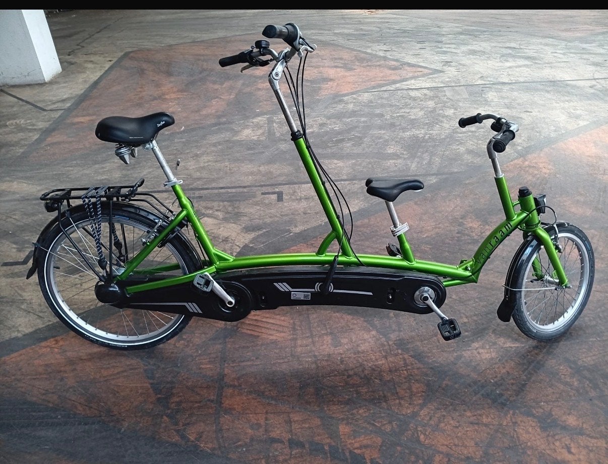 Groene tandemfiets - Perfect voor duo-avonturen, Minder dan 10 versnellingen, Gebruikt, Velgrem, 51 tot 55 cm