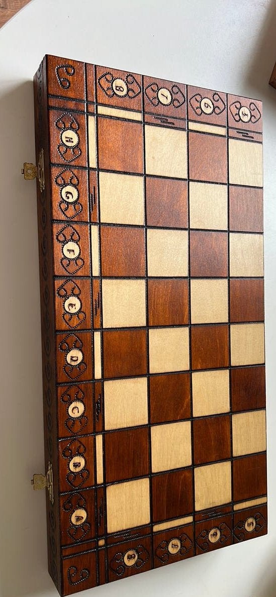 Vintage handgemaakt houten schaakspel XXL – 53x53 cm, Ophalen of Verzenden, Minder dan 500 stukjes, Zo goed als nieuw, Schaken