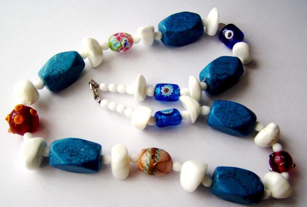 Prachtige Millefiori Murano glas turquoise kralen ketting, Sieraden, Tassen en Uiterlijk, Kettingen, Zo goed als nieuw, Steen of Mineraal