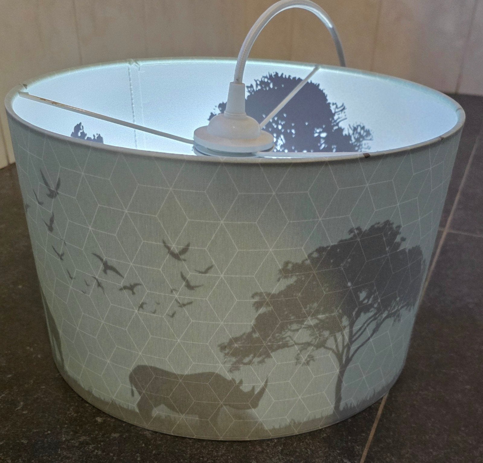 Hanglamp met safari dieren print - Kinderkamer, Gebruikt, Meerkleurig, Rond, Textiel