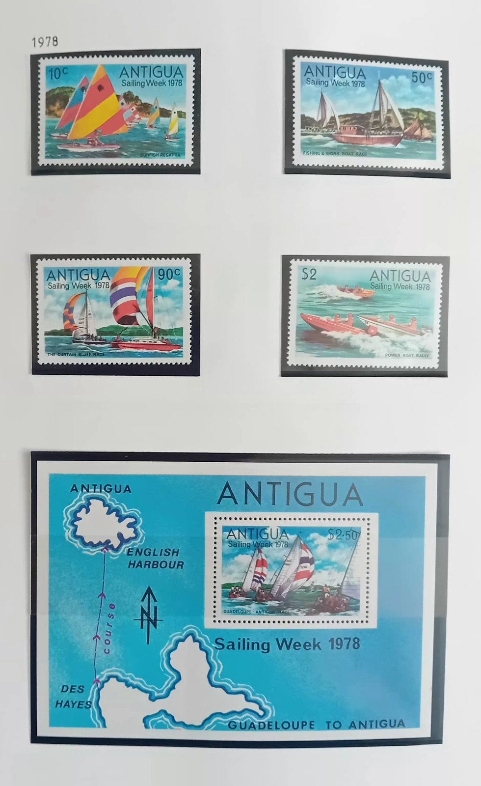 Antigua  serie + blok 1978  zeilen Compleet, Ophalen of Verzenden, Postfris, Sport
