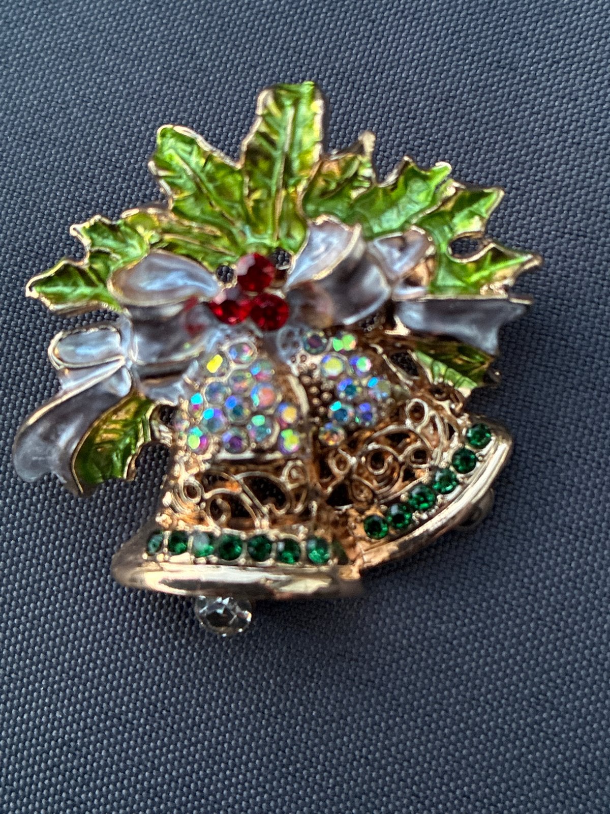 Vintage Kerst Broche - Klokjes met Kristallen en Strass, Sieraden, Tassen en Uiterlijk, Broches, Met kristal, Overige materialen