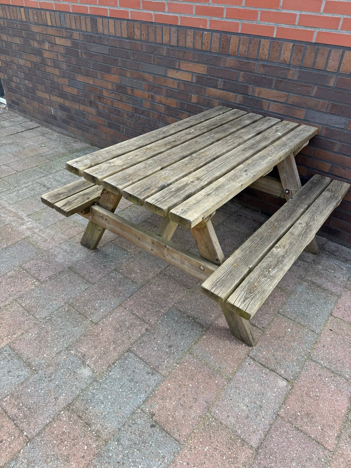 Robuuste houten kinder picknicktafel voor buiten, Ophalen, Gebruikt, Rechthoekig, Hout