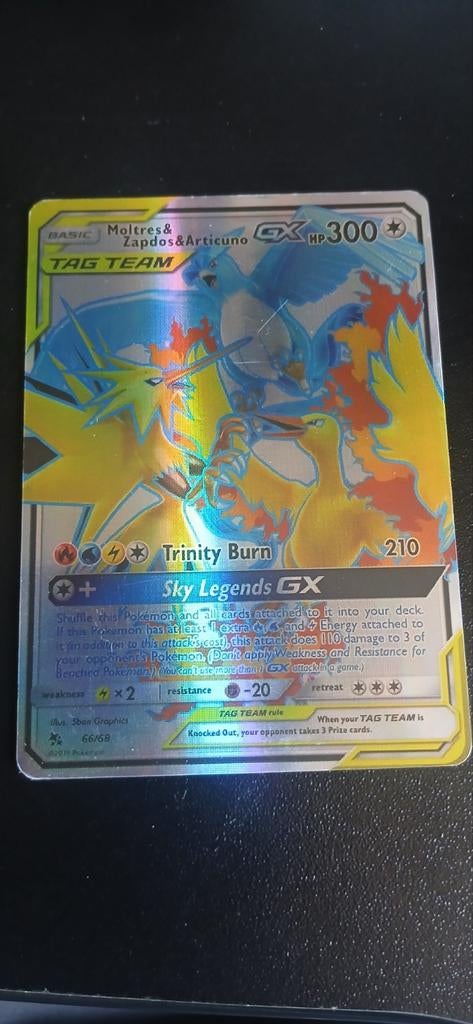 Moltres & Zapdos & Articuno GX Pokémon kaart, Ophalen of Verzenden, Zo goed als nieuw, Losse kaart